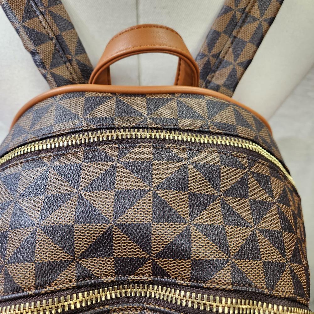Another view of Multiple compartment printed brown backpack