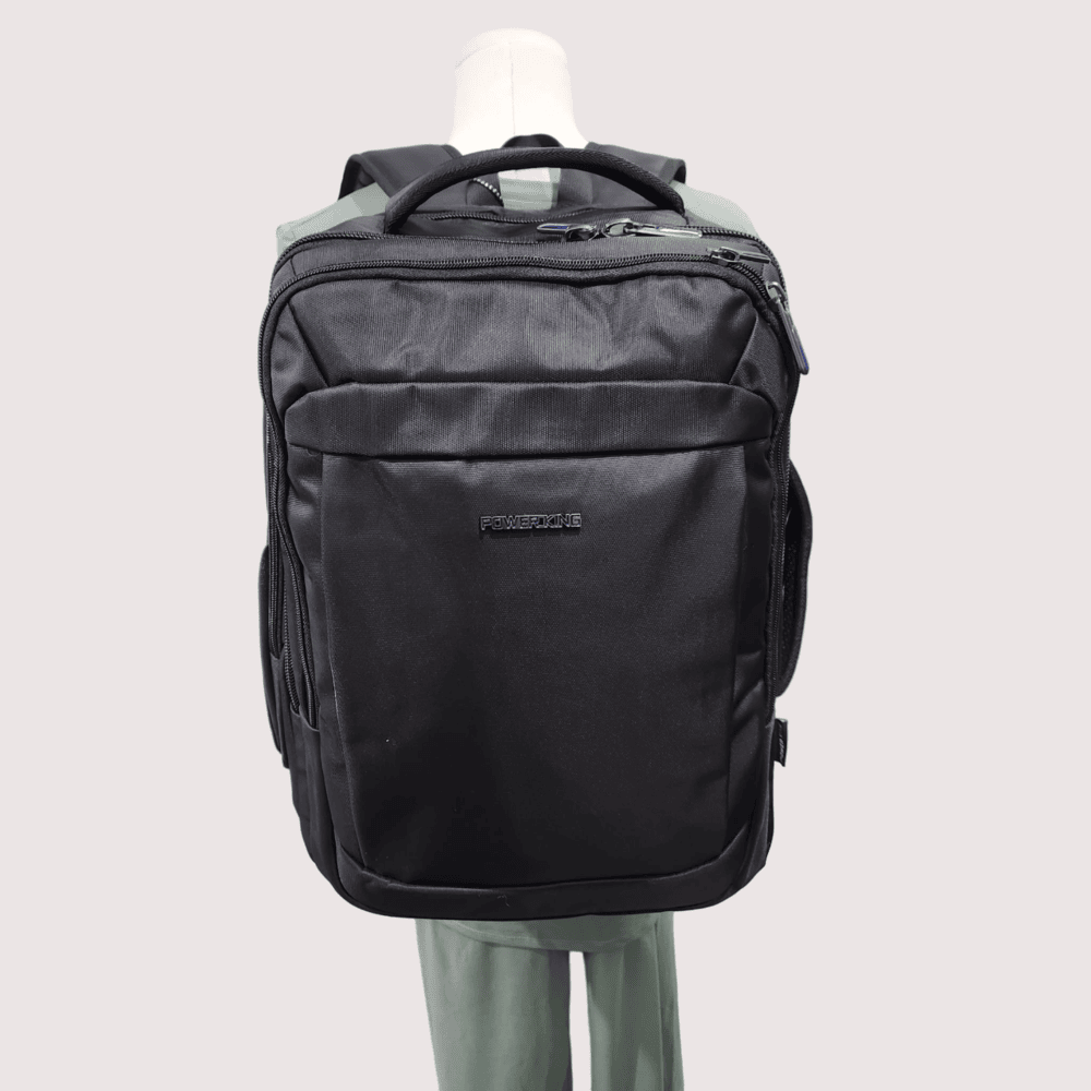 Another view of Multiple compartment black backpack