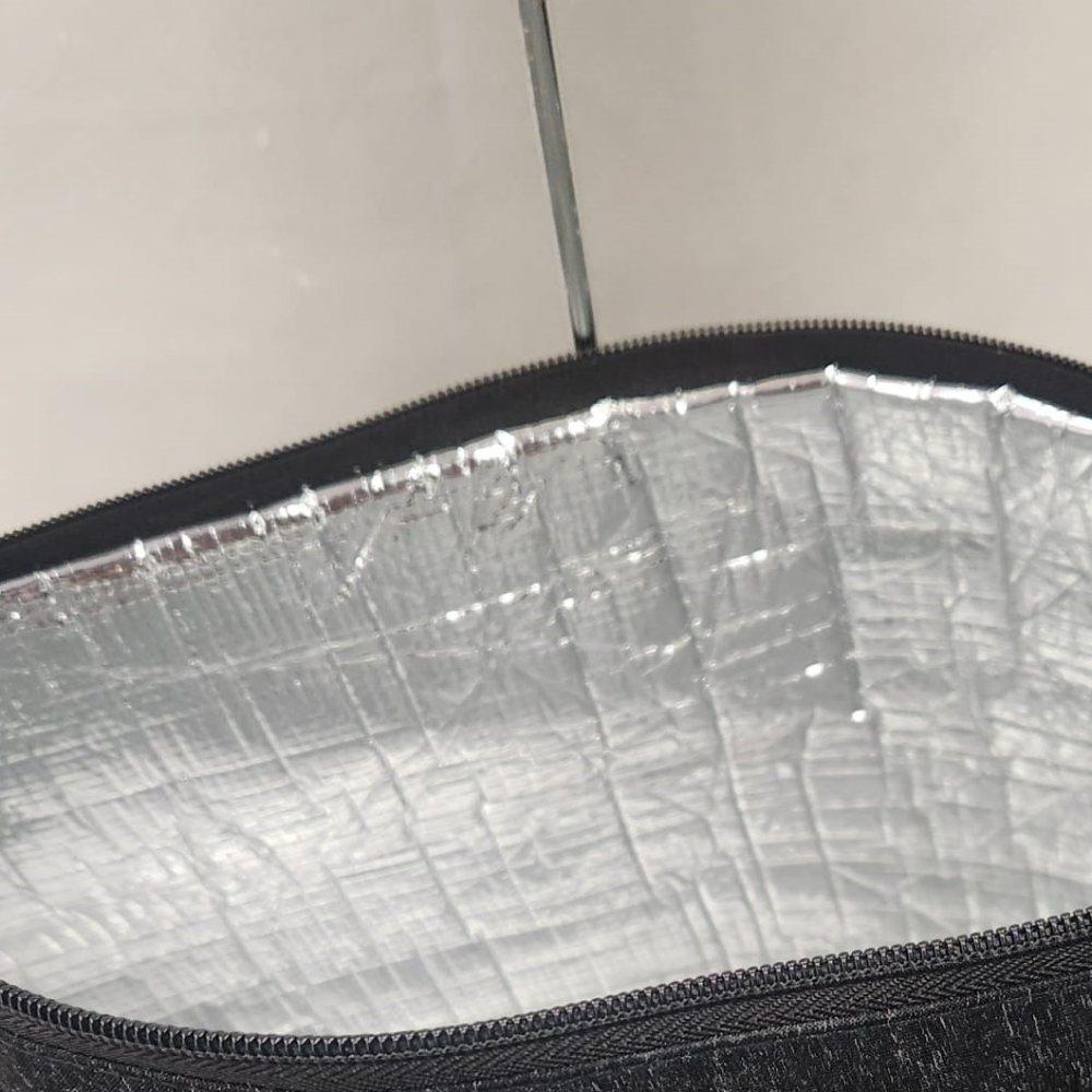 Inside view of tall Bench Lunch bag in grey black color