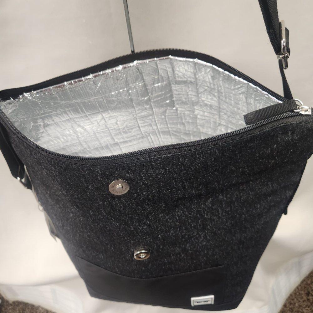 Inside view of Tall Bench Cooler Lunch bag in black
