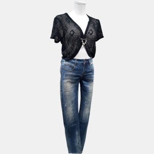 Faded straight-cut jeans with button closure and zip fly