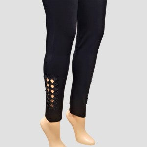 Black leggings, lace details on the side close to hemline, free size