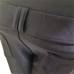 Belt loop detail of warm leggings in blue