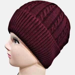 Winter woolen beanie in deep burgundy shade