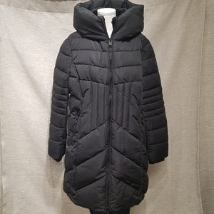Front view of Hooded winter jacket in black color