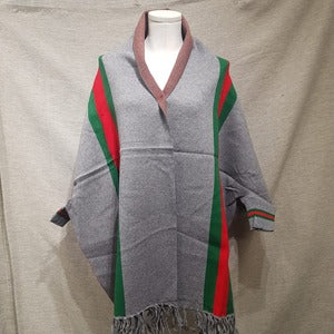 Another front view of Grey colored cape with sleeves