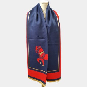 Warm bright blue scarf with red border