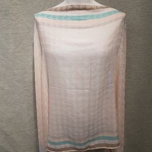 Closer view of light peach self print scarf