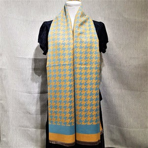 Yellow rectangular scarf with blue checkered print