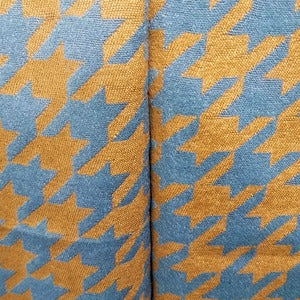 Another detailed view of Yellow rectangular scarf with blue checkered print
