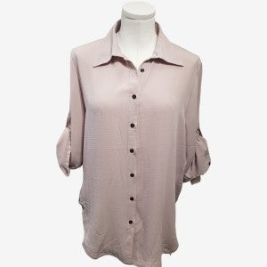 Lavender pointed collar button down shirt with three-quarter roll-up sleeves