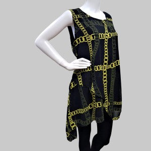 Side view of green and black printed top