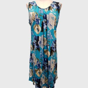 Full view of turquoise floral dress