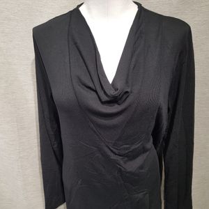 Cowl neckline detail of black top