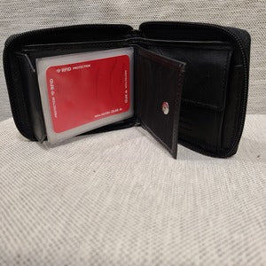 Another inside view of Wallet for men in black with zip closure