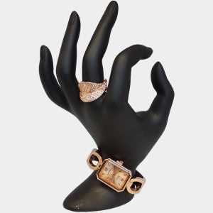 Rectangular face rose gold bangle watch