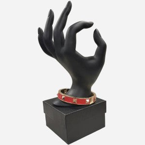 Red enamel bracelet with gold studs