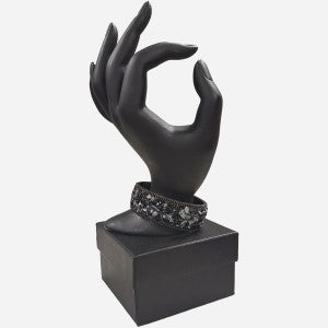 Leather strap bracelet with uncut stones