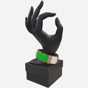 Gold frame enamel bracelet in green and white color