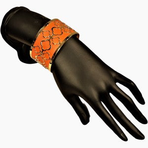 Open cuff style orange and gold bracelet