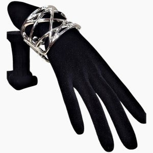 Modern wide cuff silver color bracelet