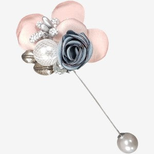 Lapel pin with pearls and fabric flowers