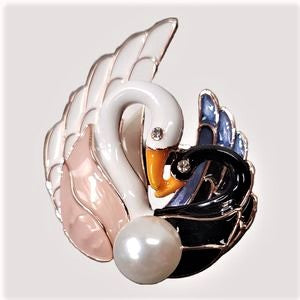 Stylized swan pair brooch