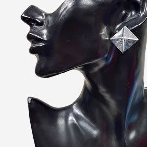 Pyramid shaped silver color stud earrings