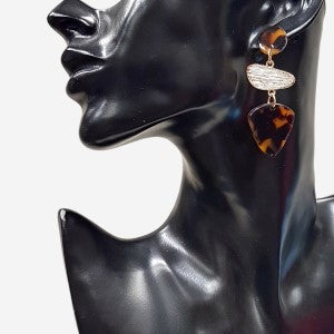 Geometric brown resin and gold earrings