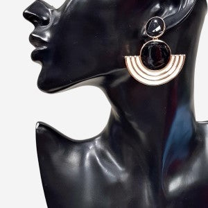 Bold design black and white enamel earrings