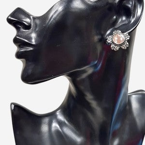 Floral design dull silver frame earrings