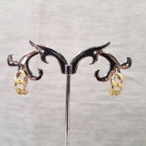 Yellow enameled chain link design hoop earrings
