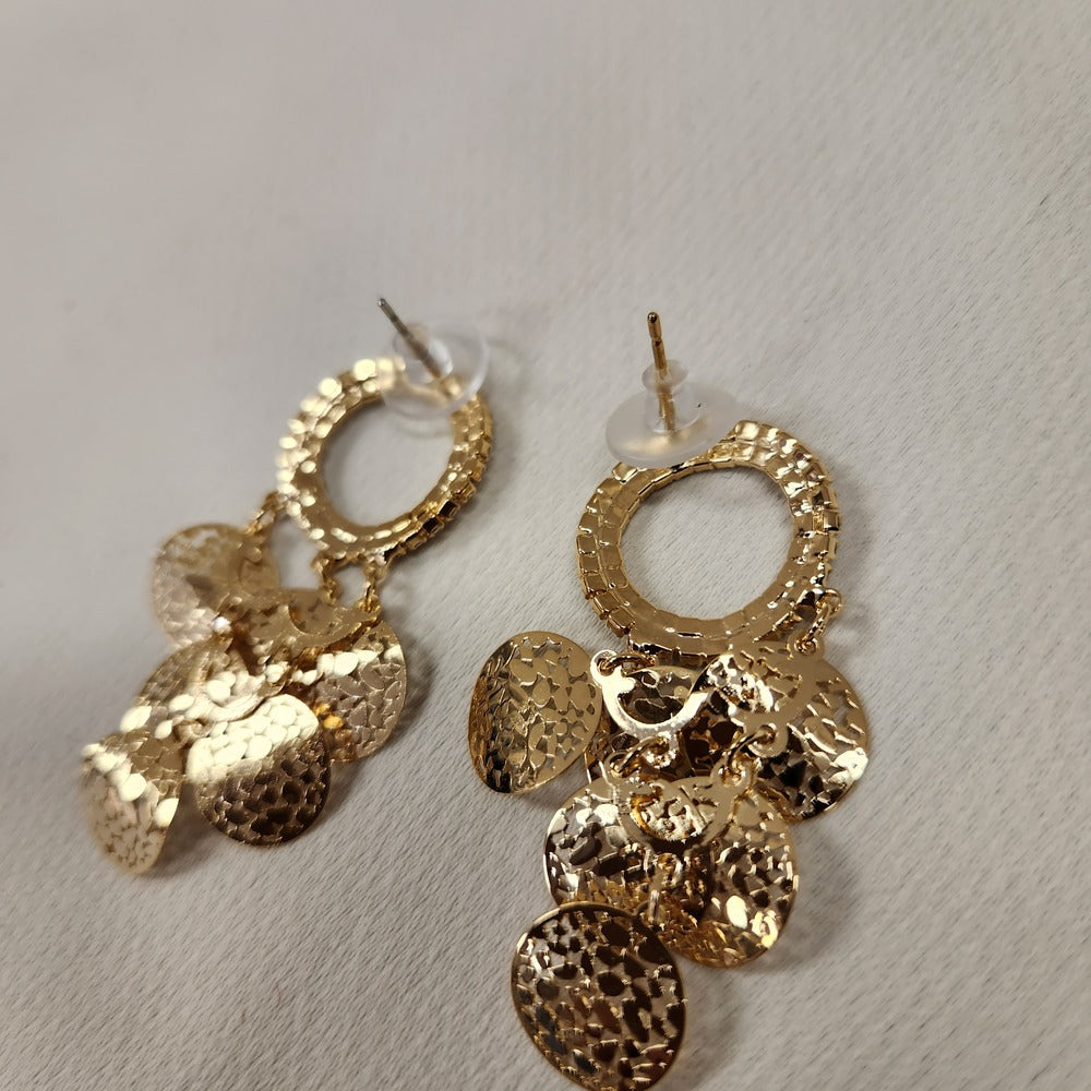 Push back post of Gold color earrings with multiple dangling discs