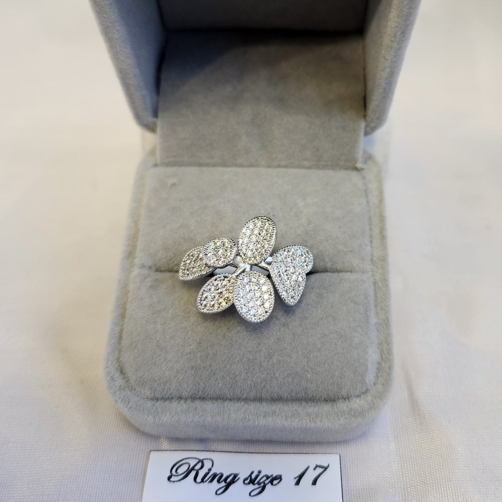 Silver color floral ring with fine cubic zirconia