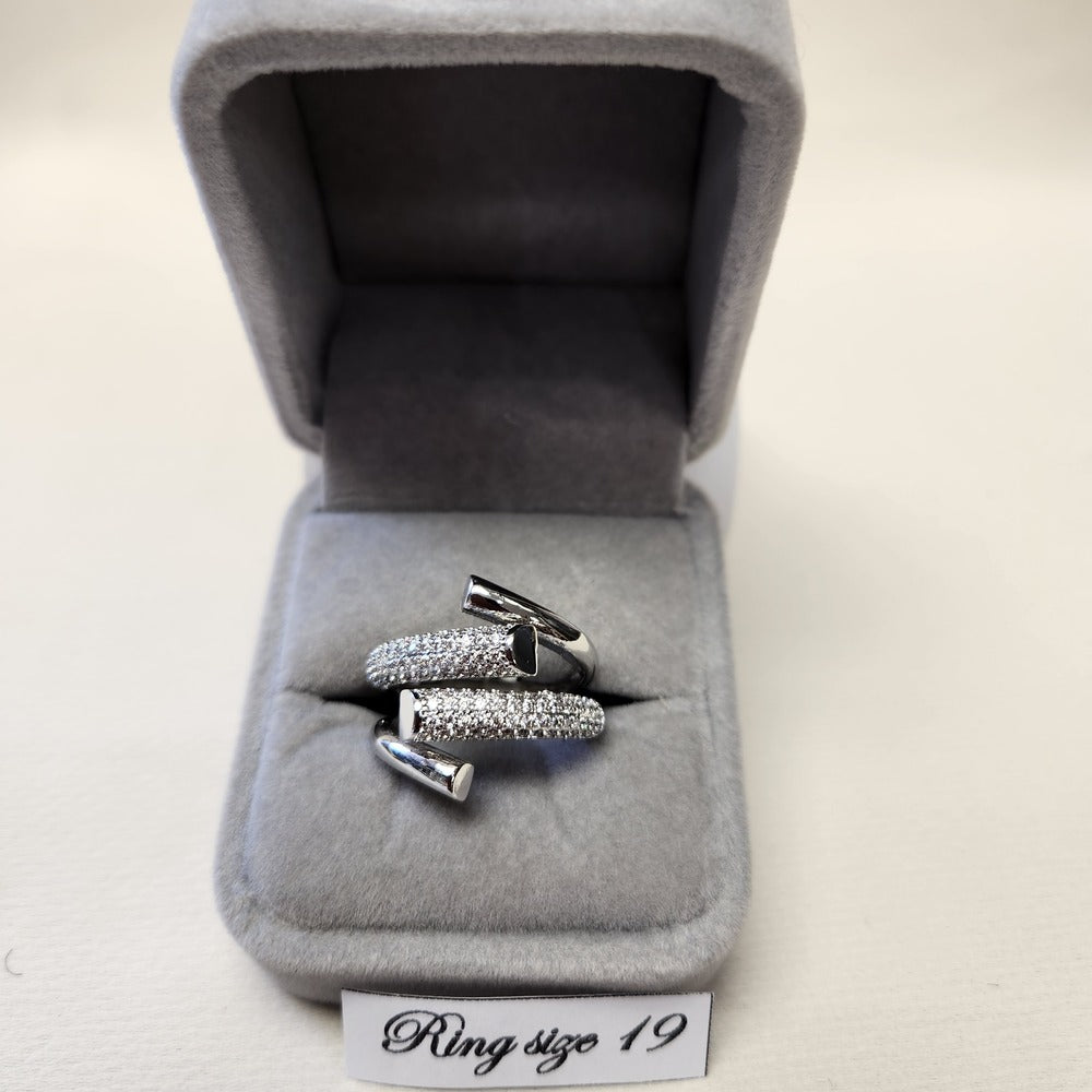 Detailed view of Modern bold stone studded silver color ring