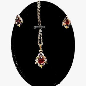 Three piece delicate jewelry set with colorful stones