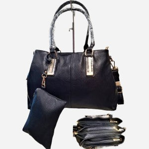 Black handbag with multiple compartments