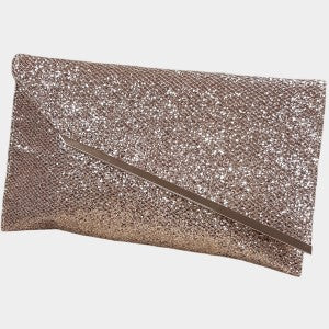 Party purse in rose gold sparkly tone and an asymmetric flap
