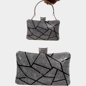 Party purse embellished with clear and black colored stones