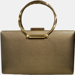 Pewter shade structured party purse with twin round handles