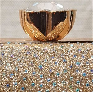 Detailed view of AB stones of structure gold party purse