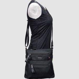 Multi-pocket black side bag with adjustable shoulder strap