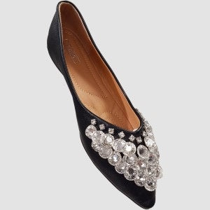 Black color flat shoes with stone embellishment