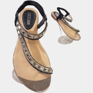 Fashionable black summer sandals with sling back