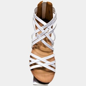 Front view of strappy sandal for women with white upper and comfy sole