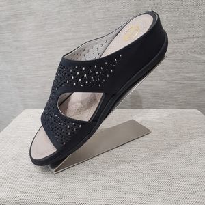 Black stone embellished slip-on sandal for women