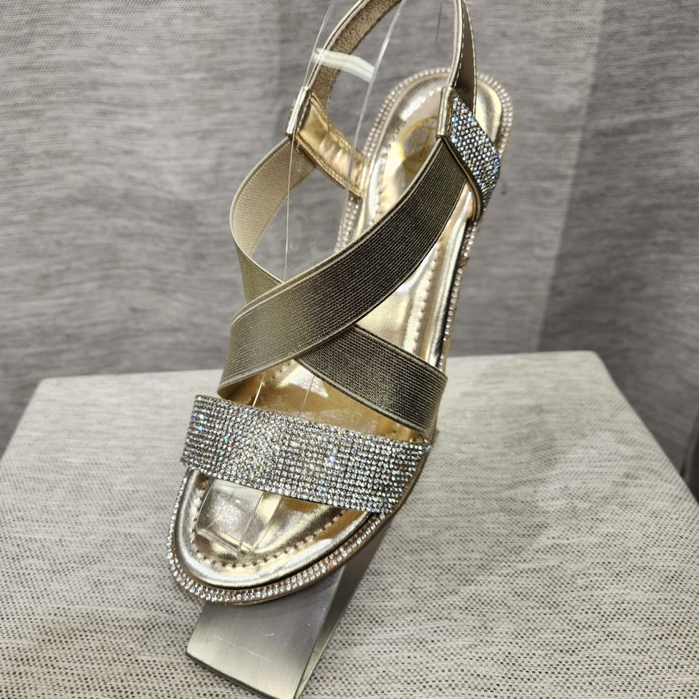 Gold summer sandals with clear stones and sling back