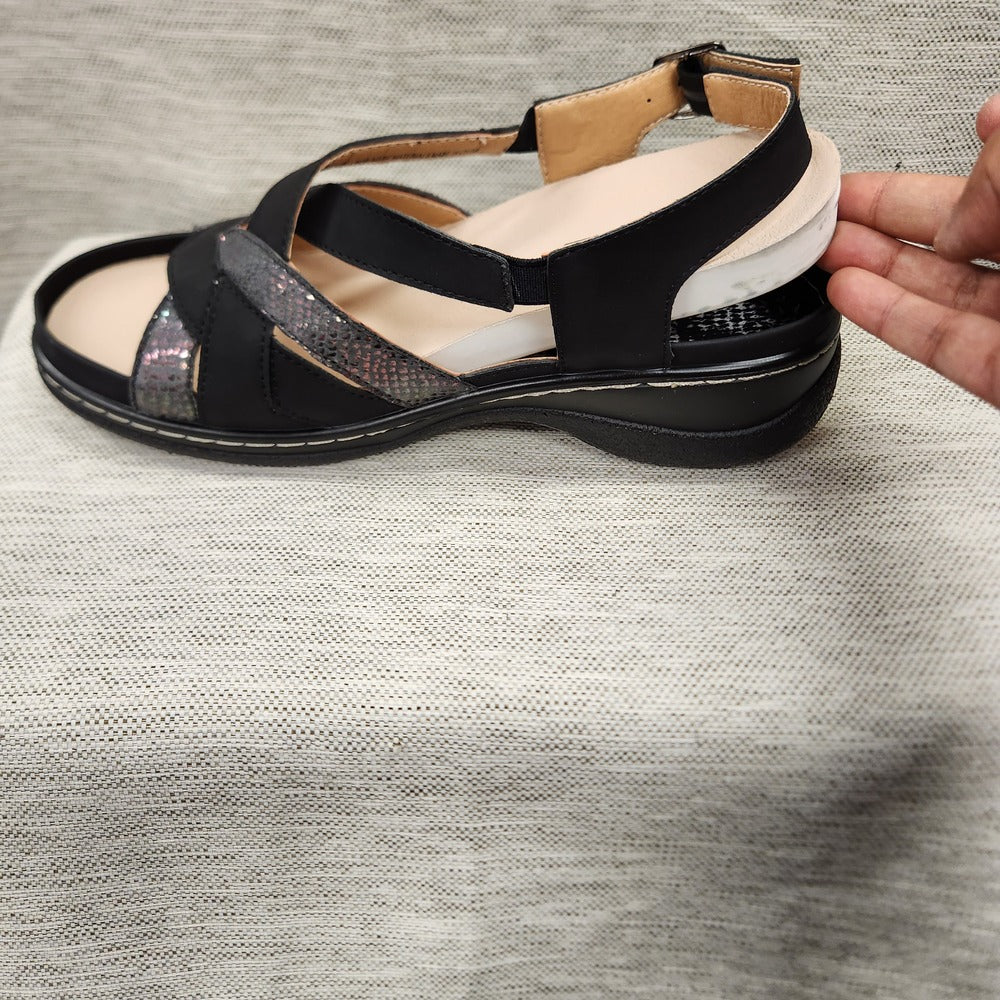 Removable sole of Orthopedic summer sandal with black and grey straps