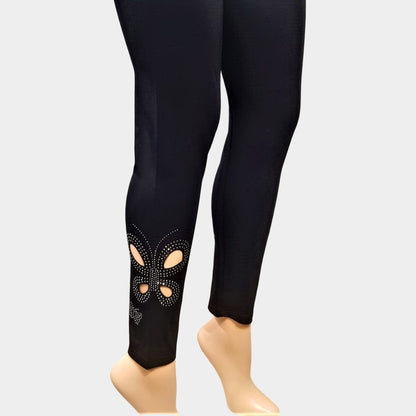 Leggings with cut out butterfly pattern with stones