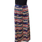 Front view of culottes with blue background and horizontal stripes